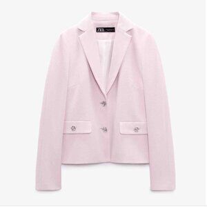 ZARA JEWEL BUTTON BLAZER JACKET LILAC PINK SIZE M